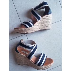 Paul Green Navy and White Wedge Sandals
